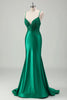 Load image into Gallery viewer, Sparkly Green Mermaid Spaghetti Straps Satin Long Prom Dress with Appliques