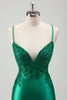 Load image into Gallery viewer, Sparkly Green Mermaid Spaghetti Straps Satin Long Prom Dress with Appliques