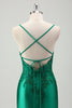 Load image into Gallery viewer, Sparkly Green Mermaid Spaghetti Straps Satin Long Prom Dress with Appliques