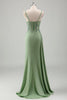 Load image into Gallery viewer, Sparkly Light Green Mermaid Spaghetti Straps Appliques Long Prom Dress with Slit