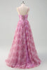 Load image into Gallery viewer, Pinkish Purple A-Line Floral Spaghetti Straps Long Prom Dress with Slit