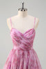 Load image into Gallery viewer, Pinkish Purple A-Line Floral Spaghetti Straps Long Prom Dress with Slit