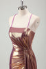 Load image into Gallery viewer, Metallic Gold Mermaid Spaghetti Straps Ruched Long Prom Dress with Slit