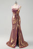 Load image into Gallery viewer, Metallic Golden Mermaid Spaghetti Straps Long Prom Dress with Slit