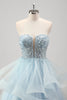 Load image into Gallery viewer, Strapless Sparkly Sequins A Line Pleated Prom Dress