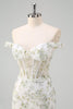 Load image into Gallery viewer, Light Green Mermaid Off the Shoulder Corset Long Prom Dress with Embroidery