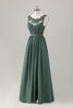 Load image into Gallery viewer, Eucalyptus A-Line Lace Long Bridesmaid Dress with Slit