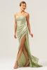 Load image into Gallery viewer, Sage Mermaid Spaghetti Straps Corset Satin Bridesmaid Dress with Slit