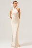 Load image into Gallery viewer, Champagne Sheath Halter Long Bridesmaid Dress With Slit