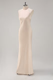 Champagne Halter Sheath Bridesmaid Dress with Slit