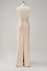 Load image into Gallery viewer, Champagne Sheath Halter Long Bridesmaid Dress With Slit