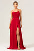 Load image into Gallery viewer, Burgundy A Line Spaghetti Straps Backless Satin Long Bridesmaid Dress with Slit