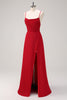 Load image into Gallery viewer, Burgundy Spaghetti Straps A-Line Bridesmaid Dress with Slit