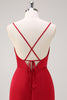 Load image into Gallery viewer, Burgundy Spaghetti Straps A-Line Bridesmaid Dress with Slit