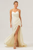 Load image into Gallery viewer, Ivory Sheath Spaghetti Straps Ruched Long Satin Bridesmaid Dress With Slit