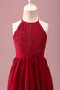 Load image into Gallery viewer, Burgundy A Line Round Neck Sleeveless Junior Bridesmaid Dress