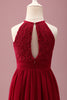 Load image into Gallery viewer, Burgundy A Line Round Neck Sleeveless Junior Bridesmaid Dress