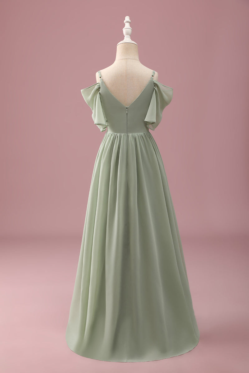 Load image into Gallery viewer, Sage A Line Spaghetti Straps Chiffon Ruched Junior Bridesmaid Dress