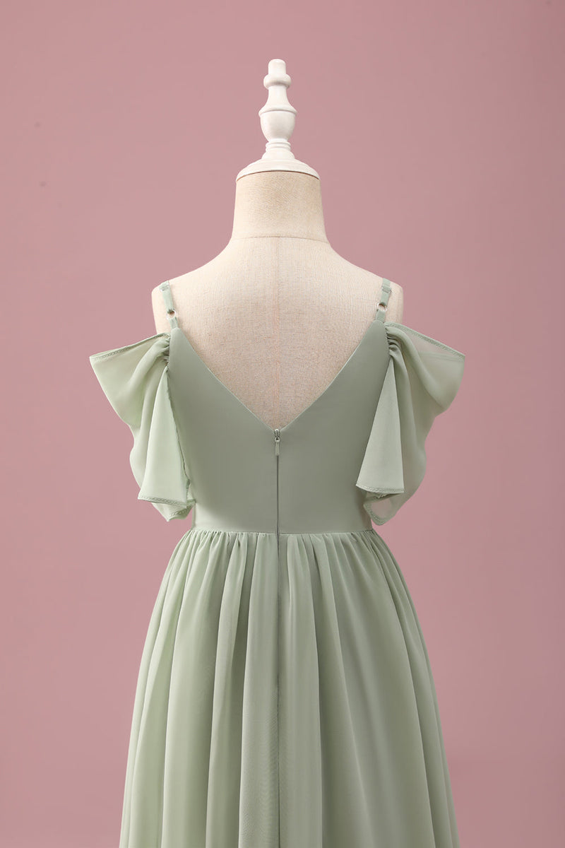 Load image into Gallery viewer, Sage A Line Spaghetti Straps Chiffon Ruched Junior Bridesmaid Dress