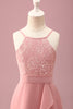 Load image into Gallery viewer, Blush Halter Neck A-Line Chiffon Junior Bridesmaid Dress with Ruffles