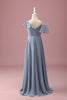 Load image into Gallery viewer, Grey Blue V-Neck A-Line Chiffon High Low Junior Bridesmaid Dress