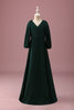 Load image into Gallery viewer, Pine Green A-Line V-Neck Chiffon Junior Bridesmaid Dress with Long Sleeves