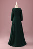 Load image into Gallery viewer, Pine Green A-Line V-Neck Chiffon Junior Bridesmaid Dress with Long Sleeves