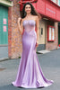 Load image into Gallery viewer, Purple Beaded Mermaid Corset Strapless Long Prom Dress