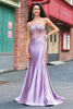 Load image into Gallery viewer, Purple Beaded Mermaid Corset Strapless Long Prom Dress