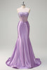 Load image into Gallery viewer, Lilac Mermaid Strapless Sheer Corset Long Prom Dress with Beading