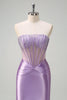 Load image into Gallery viewer, Lilac Mermaid Strapless Sheer Corset Long Prom Dress with Beading