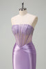 Load image into Gallery viewer, Lilac Mermaid Strapless Sheer Corset Long Prom Dress with Beading