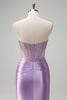 Load image into Gallery viewer, Lilac Mermaid Strapless Sheer Corset Long Prom Dress with Beading