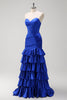 Load image into Gallery viewer, Royal Blue Mermaid Strapless Corset Tiered Prom Dress