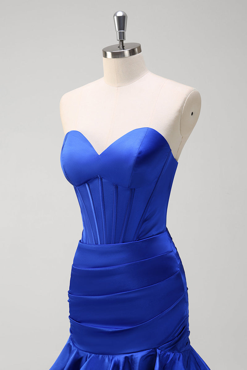 Load image into Gallery viewer, Royal Blue Mermaid Strapless Corset Tiered Prom Dress