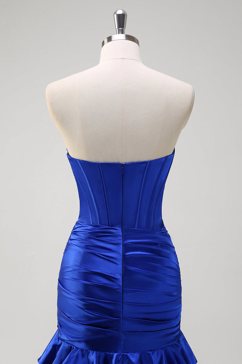 Load image into Gallery viewer, Royal Blue Mermaid Strapless Corset Tiered Prom Dress