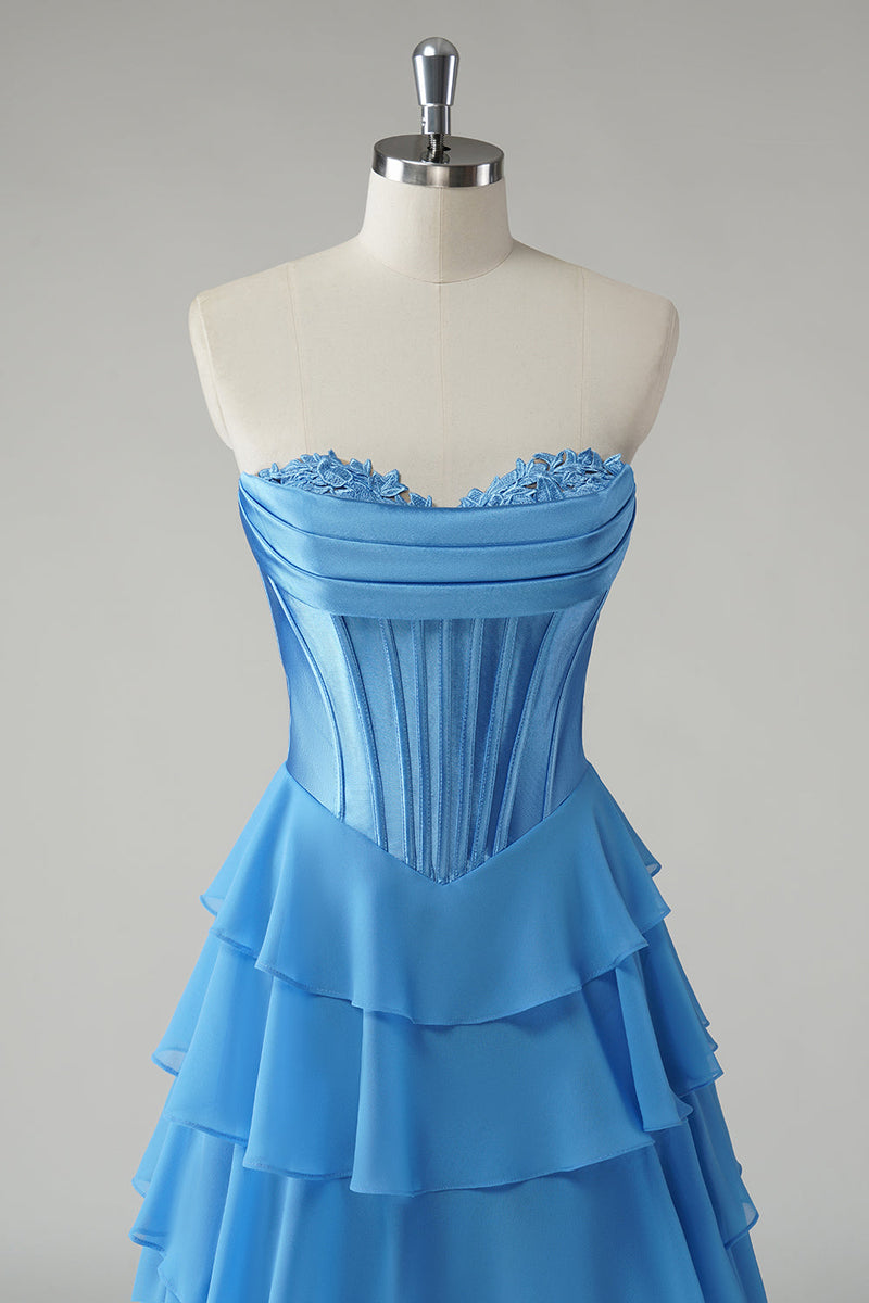 Load image into Gallery viewer, Blue Sweetheart Ruffled A Line Long Prom Dress