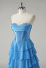 Load image into Gallery viewer, Blue Sweetheart Ruffled A Line Long Prom Dress