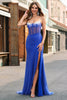 Load image into Gallery viewer, Royal Blue Corset Mermaid Slit Long Prom Dress with Beading