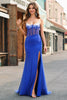 Load image into Gallery viewer, Royal Blue Corset Mermaid Slit Long Prom Dress with Beading