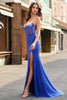 Load image into Gallery viewer, Royal Blue Corset Mermaid Slit Long Prom Dress with Beading