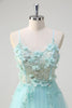 Load image into Gallery viewer, Green A Line Spaghetti Straps Sequin Tulle Prom Dress With 3D Flowers