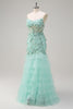 Load image into Gallery viewer, Green Mermaid Strapless Sheer Corset Ruffled Long Prom Dress with 3D Flowers