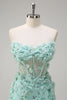 Load image into Gallery viewer, Green Mermaid Strapless Sheer Corset Ruffled Long Prom Dress with 3D Flowers