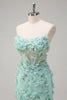 Load image into Gallery viewer, Green Mermaid Strapless Sheer Corset Ruffled Long Prom Dress with 3D Flowers