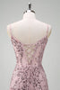 Load image into Gallery viewer, Sparkly Grey Pink Mermaid V-Neck Sequined Prom Dress with Lace Up Back