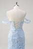 Load image into Gallery viewer, Blue Mermaid Off the Shoulder Sequin Floral Corset Prom Dress