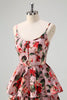 Load image into Gallery viewer, A Line Tiered Grey Pink Spaghetti Straps Floral Long Prom Dress