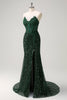 Load image into Gallery viewer, Sparkly Mermaid Sweetheart Dark Green Corset Sequins Lace Prom Dress with Slit