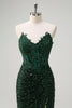 Load image into Gallery viewer, Sparkly Mermaid Sweetheart Dark Green Corset Sequins Lace Prom Dress with Slit